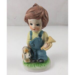 Vintage ARDCO Ceramic Boy With Trumpet & Dog 5.25" Figurine